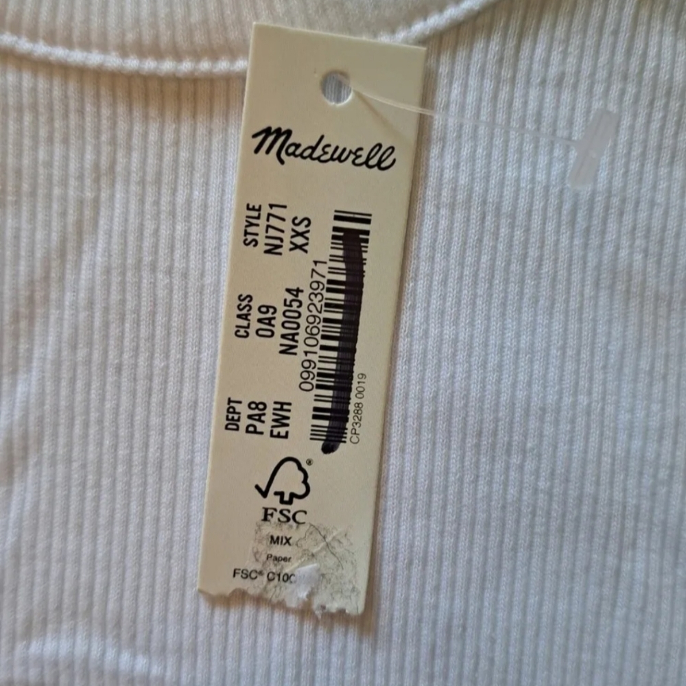 NWT Madewell Brightside Lucia Rib 90s Tank White Size XXS - Picture 5 of 12